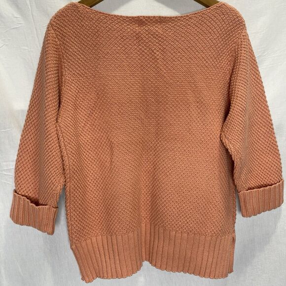 ANDREA JOVINE Sweater Waffle Knit Boat Neck 3/4 Sleeve Cotton Womens L Peach - Picture 2 of 10